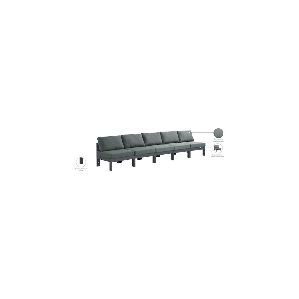 Nizuc Grey Water Resistant Fabric Outdoor Patio Modular Sofa. Picture 8