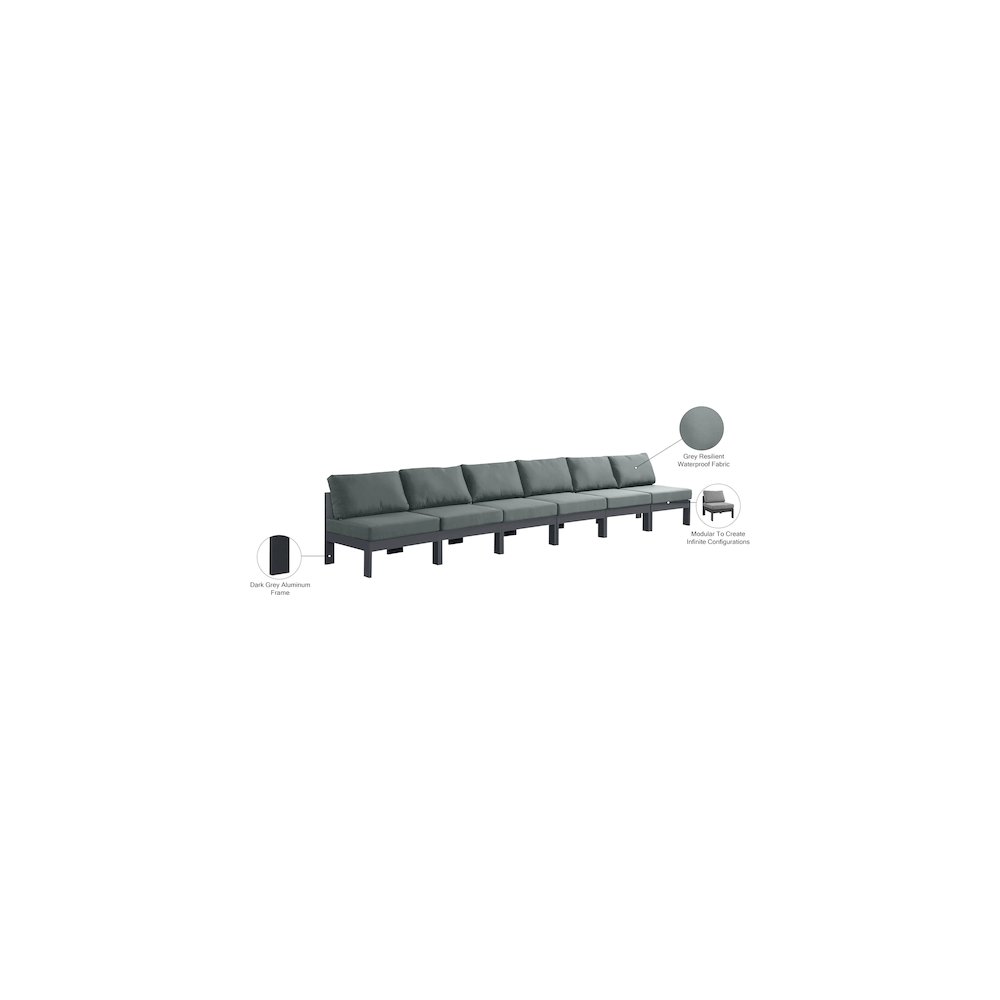 Nizuc Grey Water Resistant Fabric Outdoor Patio Modular Sofa. Picture 8