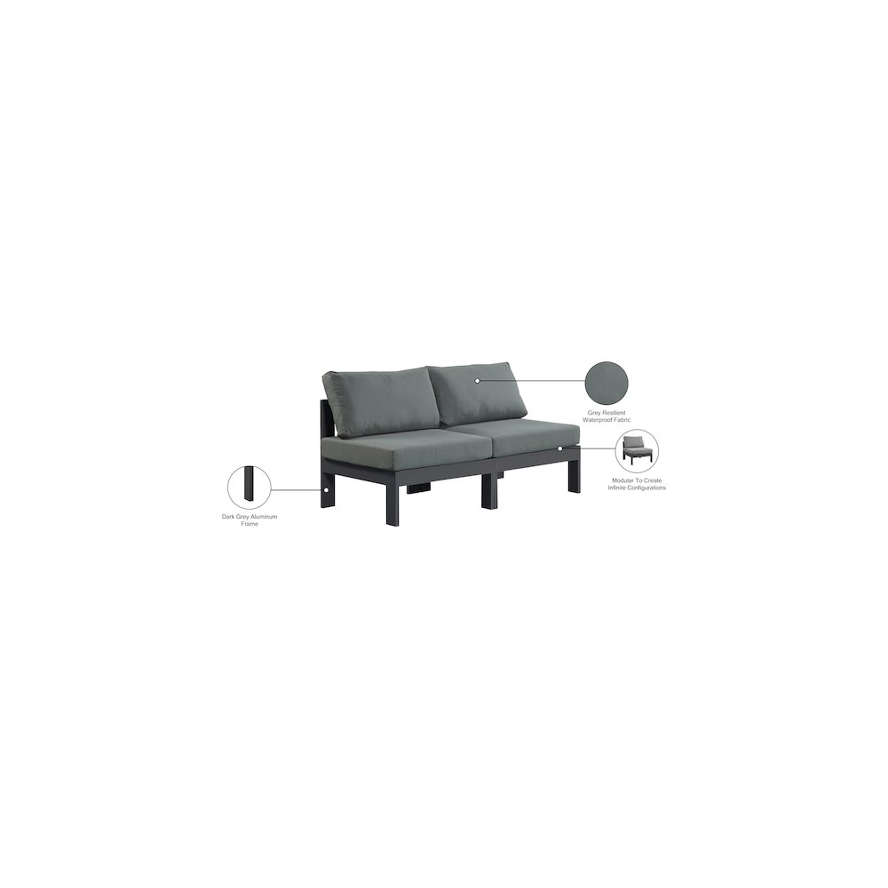 Nizuc Grey Water Resistant Fabric Outdoor Patio Modular Sofa. Picture 8
