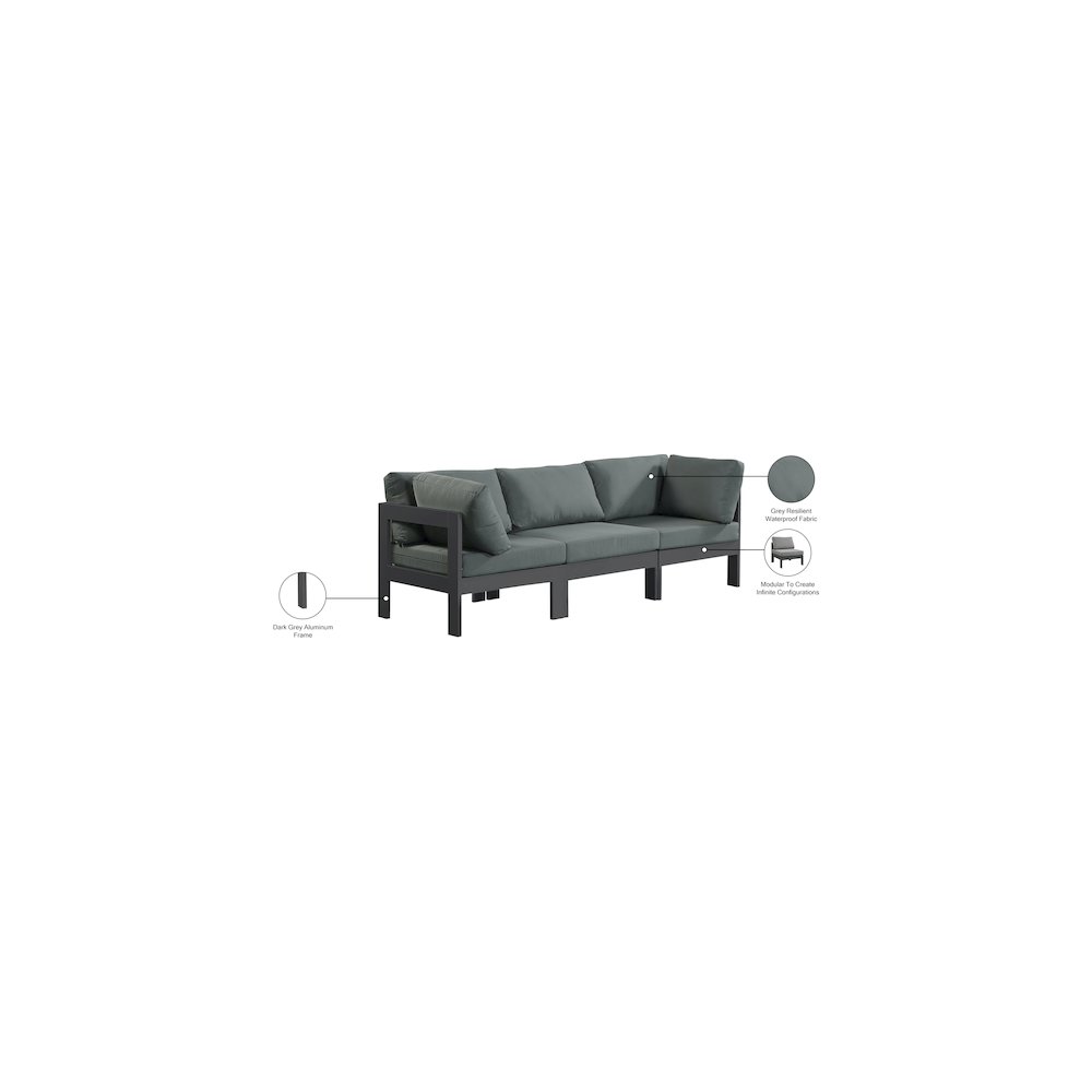 Nizuc Grey Water Resistant Fabric Outdoor Patio Modular Sofa. Picture 8