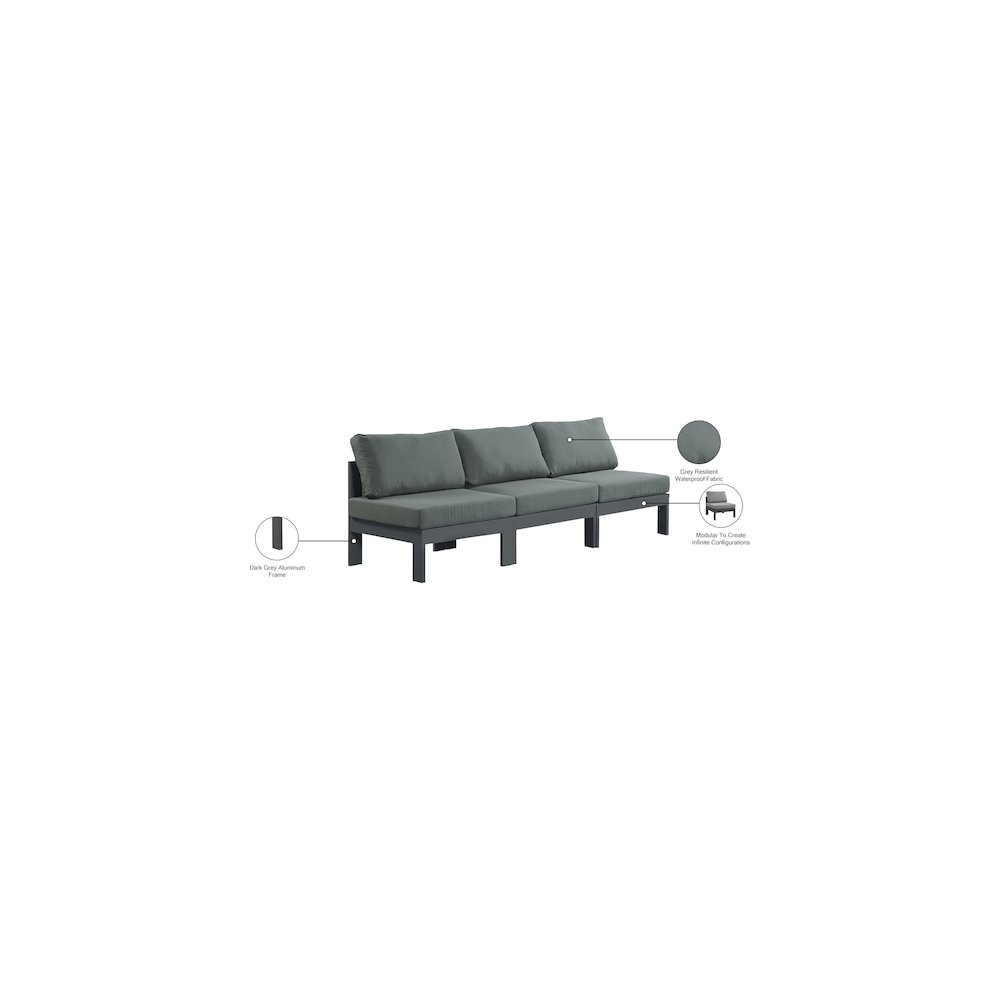Nizuc Grey Water Resistant Fabric Outdoor Patio Modular Sofa. Picture 8