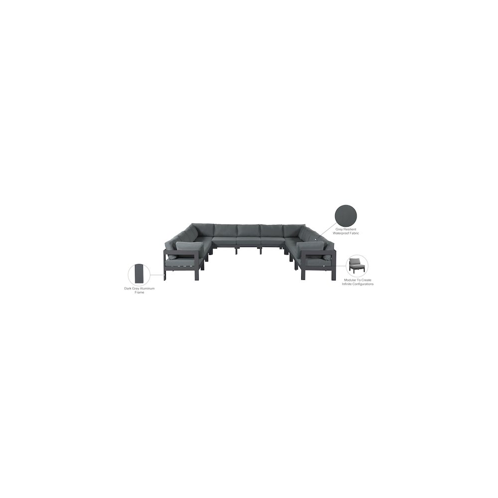 Nizuc Grey Water Resistant Fabric Outdoor Patio Modular Sectional. Picture 7