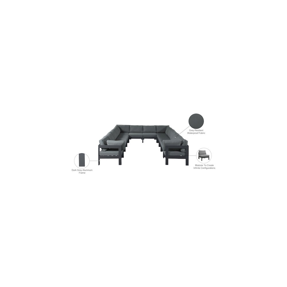 Nizuc Grey Water Resistant Fabric Outdoor Patio Modular Sectional. Picture 7
