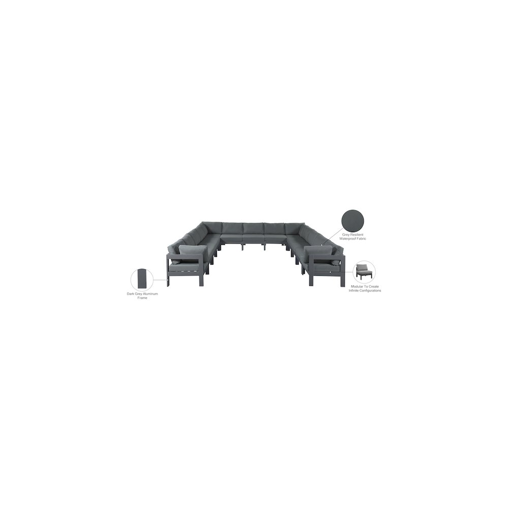 Nizuc Grey Water Resistant Fabric Outdoor Patio Modular Sectional. Picture 7