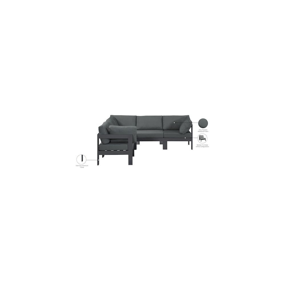 Nizuc Grey Water Resistant Fabric Outdoor Patio Modular Sectional. Picture 7