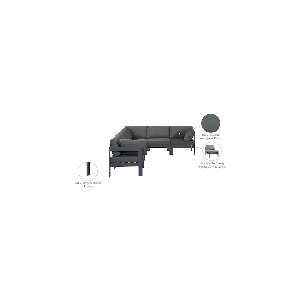 Nizuc Grey Water Resistant Fabric Outdoor Patio Modular Sectional. Picture 7
