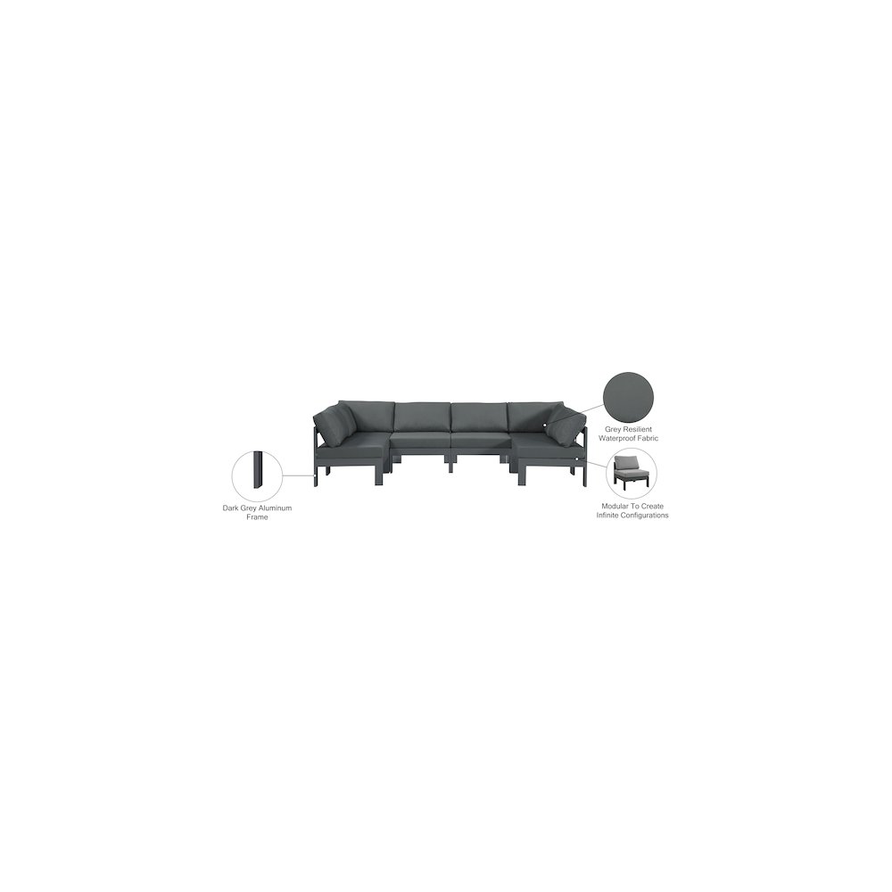 Nizuc Grey Water Resistant Fabric Outdoor Patio Modular Sectional. Picture 7