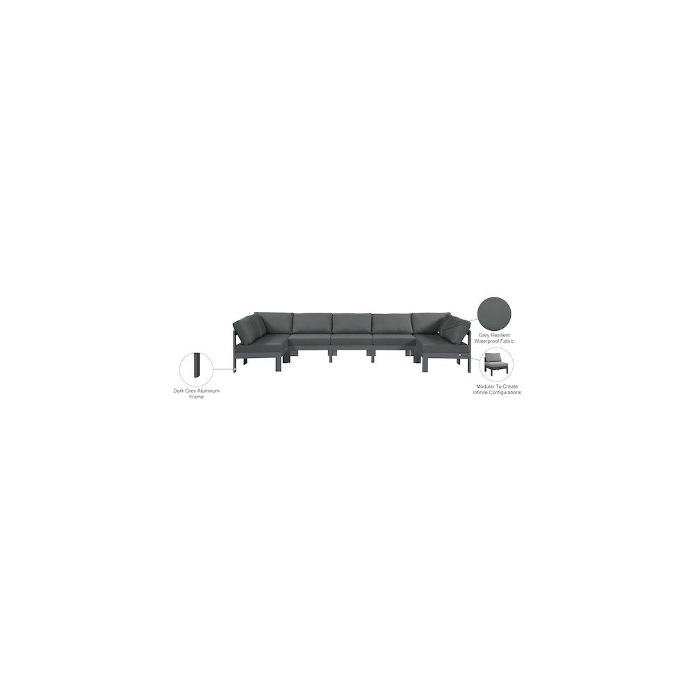 Nizuc Grey Water Resistant Fabric Outdoor Patio Modular Sectional. Picture 7