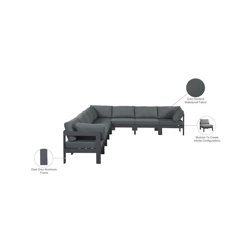 Nizuc Grey Water Resistant Fabric Outdoor Patio Modular Sectional. Picture 7