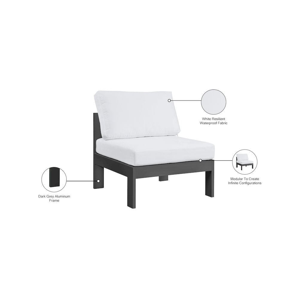 Nizuc White Water Resistant Fabric Outdoor Patio Aluminum Armless Chair. Picture 8