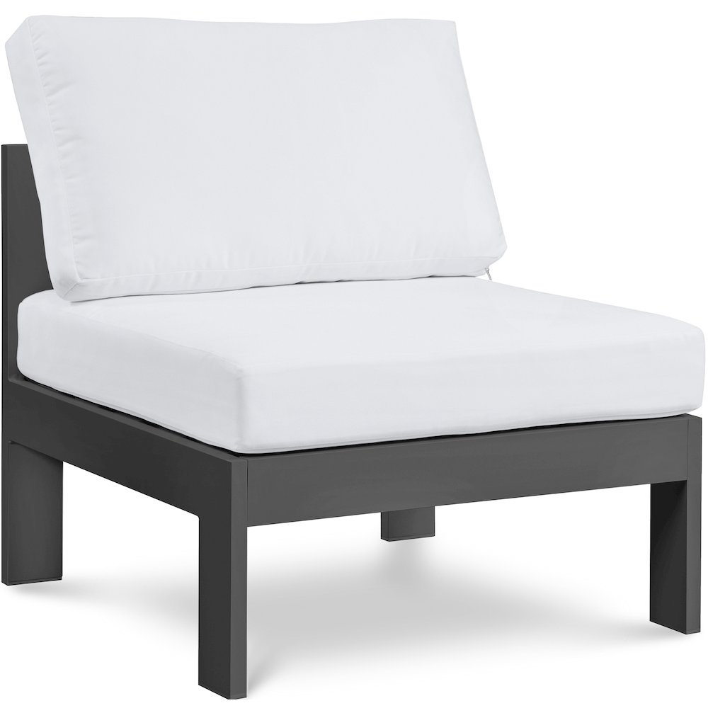 Nizuc White Water Resistant Fabric Outdoor Patio Aluminum Armless Chair. Picture 1