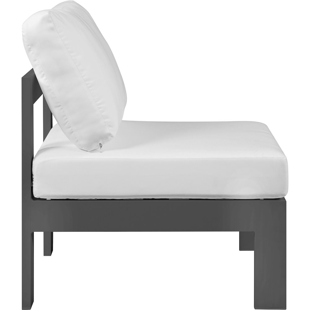 Nizuc White Water Resistant Fabric Outdoor Patio Aluminum Armless Chair. Picture 3