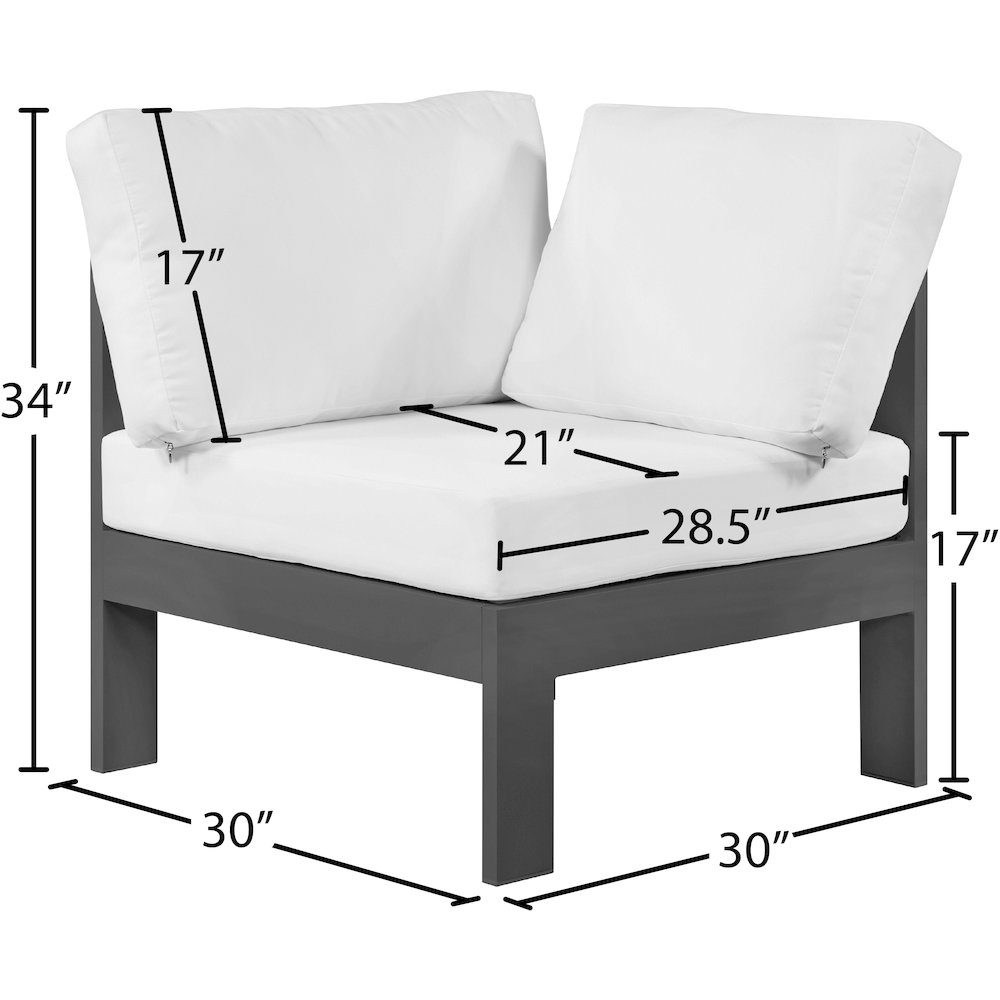 Nizuc White Water Resistant Fabric Outdoor Patio Aluminum Corner Chair. Picture 6