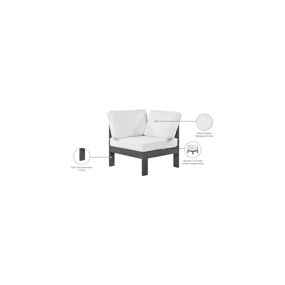 Nizuc White Water Resistant Fabric Outdoor Patio Aluminum Corner Chair. Picture 7
