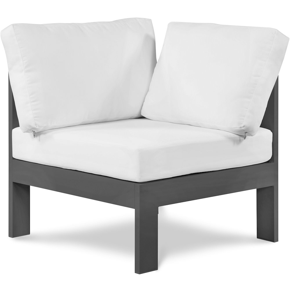 Nizuc White Water Resistant Fabric Outdoor Patio Aluminum Corner Chair. Picture 1