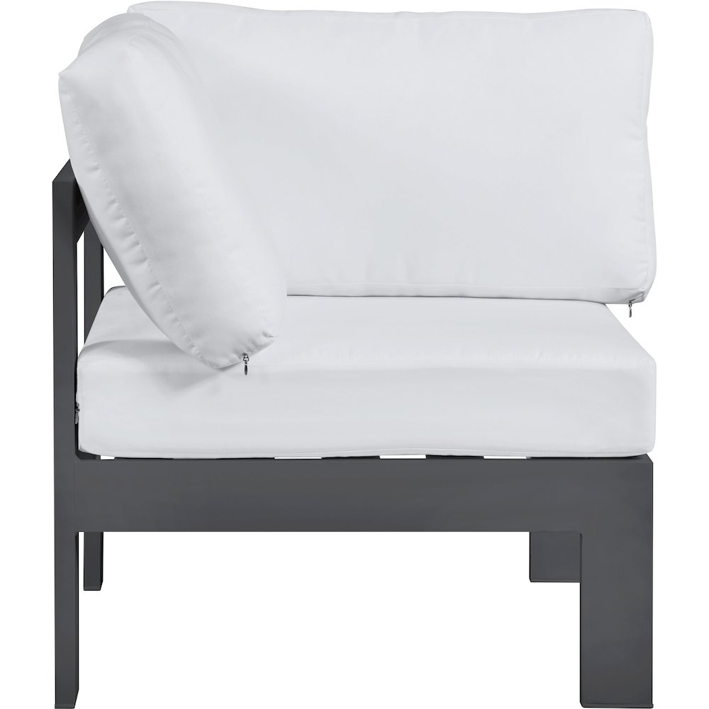 Nizuc White Water Resistant Fabric Outdoor Patio Aluminum Corner Chair. Picture 3