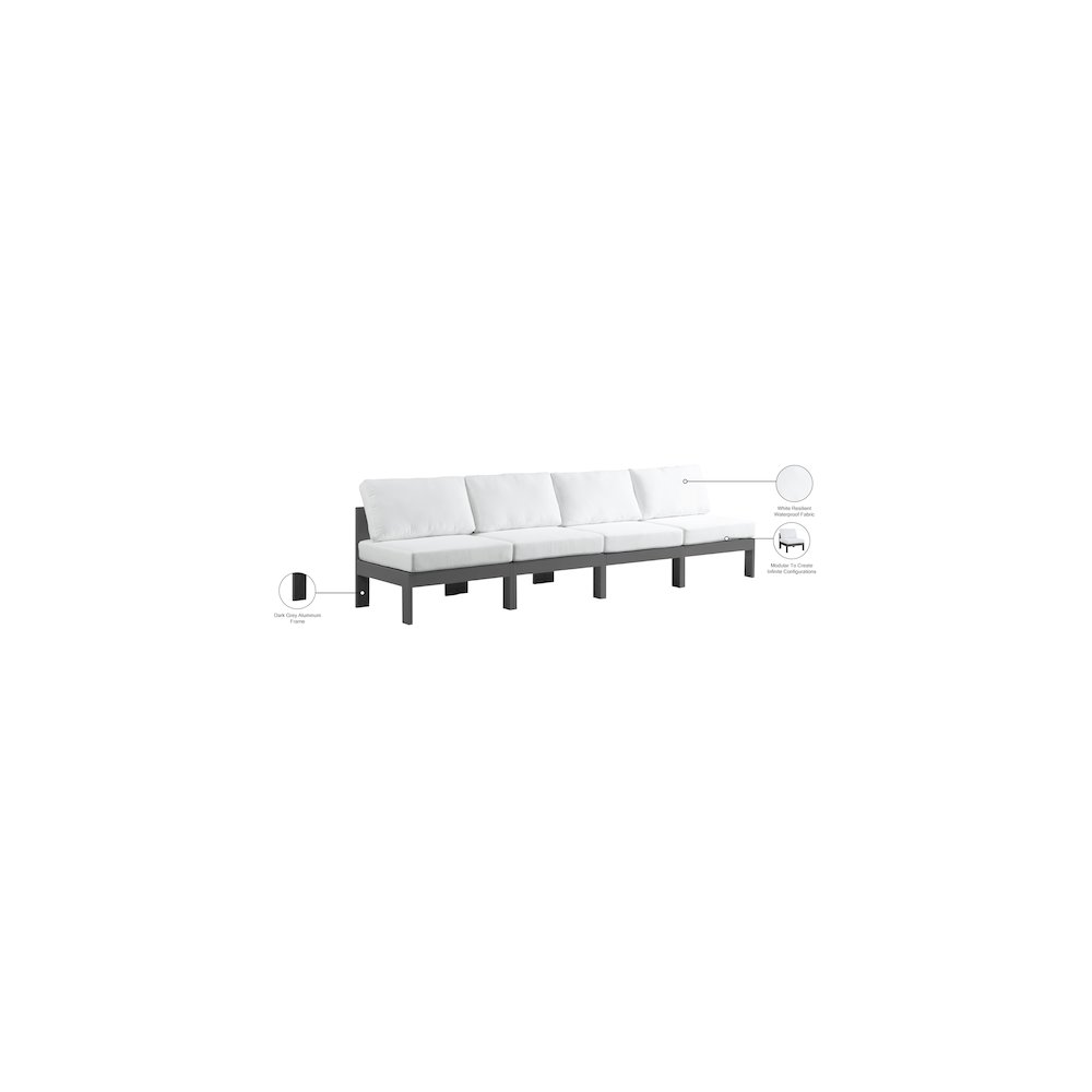 Nizuc White Water Resistant Fabric Outdoor Patio Modular Sofa. Picture 8