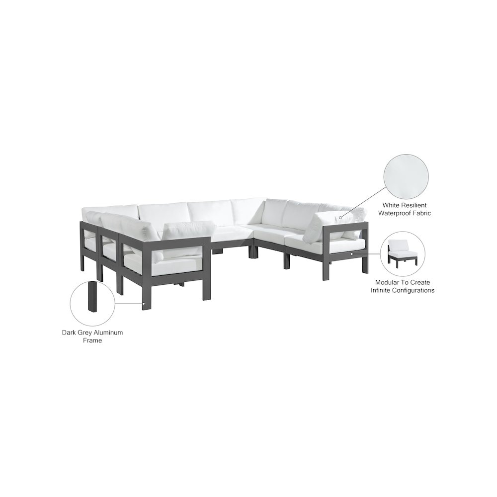 Nizuc White Water Resistant Fabric Outdoor Patio Modular Sectional. Picture 8