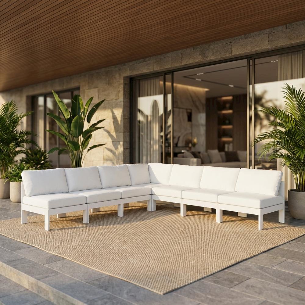 White Fabric Outdoor Patio Modular Sectional, Contemporary Design, Cushioned. Picture 2