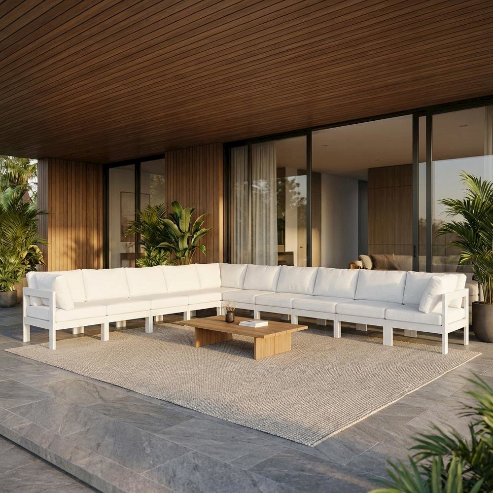 White Fabric Outdoor Patio Modular Sectional For Contemporary Lounge Comfort. Picture 2
