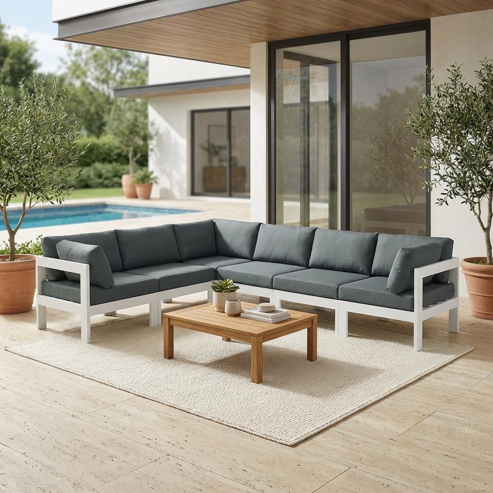 Gray Fabric Outdoor Modular Sectional For Contemporary Patio Lounge. Picture 3