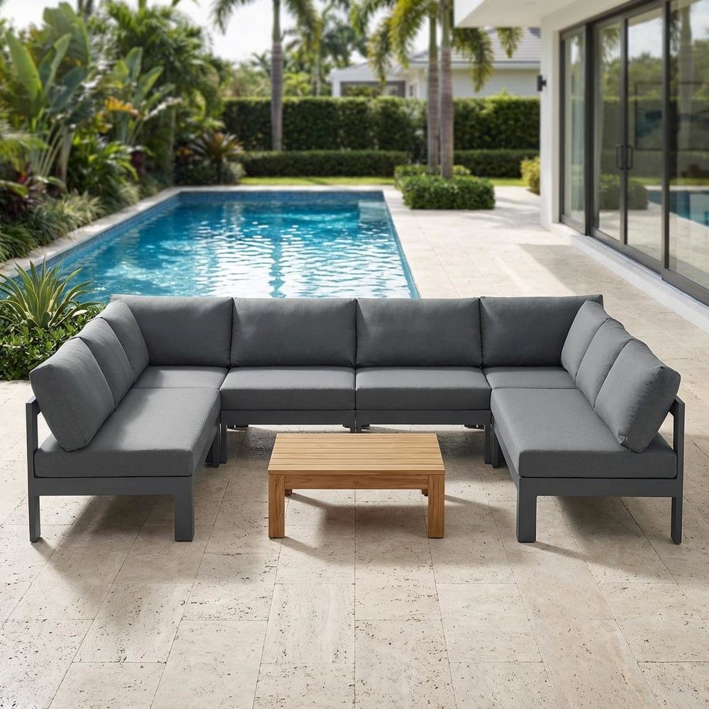 Gray Fabric Outdoor Patio Modular Sectional With Contemporary Design. Picture 3