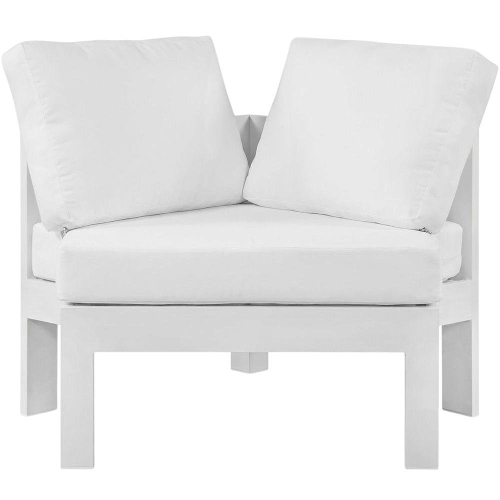 White Fabric Outdoor Ottoman With Aluminum Frame For Patio Lounge. Picture 4