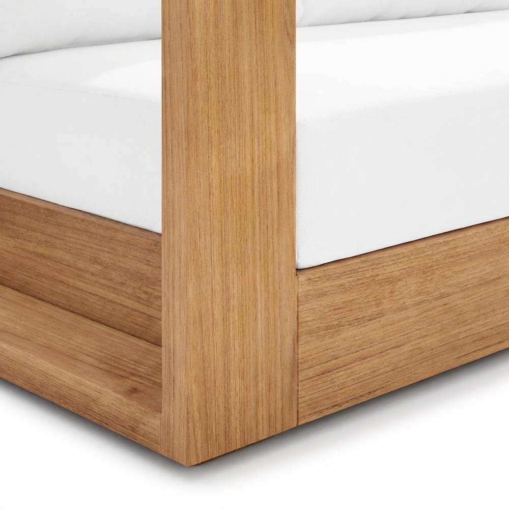 Contemporary White Fabric Outdoor Sofa With Cushions And Teak Finish. Picture 6