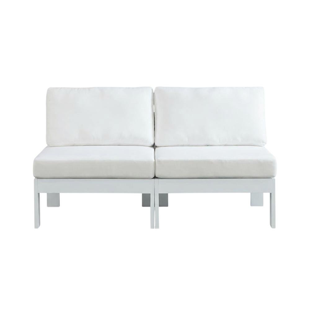 White Fabric Outdoor Patio Modular Sofa, Contemporary Design, Cushioned Seating. Picture 4