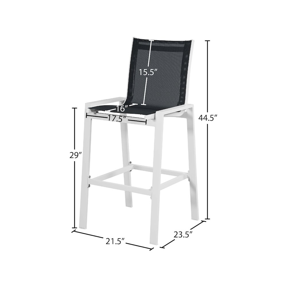 Nizuc Black Mesh Water Resistant Fabric Outdoor Patio Barstool, Set of 2. Picture 6