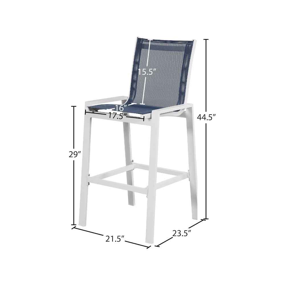 Nizuc Navy Mesh Water Resistant Fabric Outdoor Patio Barstool, Set of 2. Picture 6