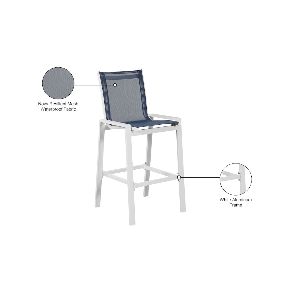 Nizuc Navy Mesh Water Resistant Fabric Outdoor Patio Barstool, Set of 2. Picture 7