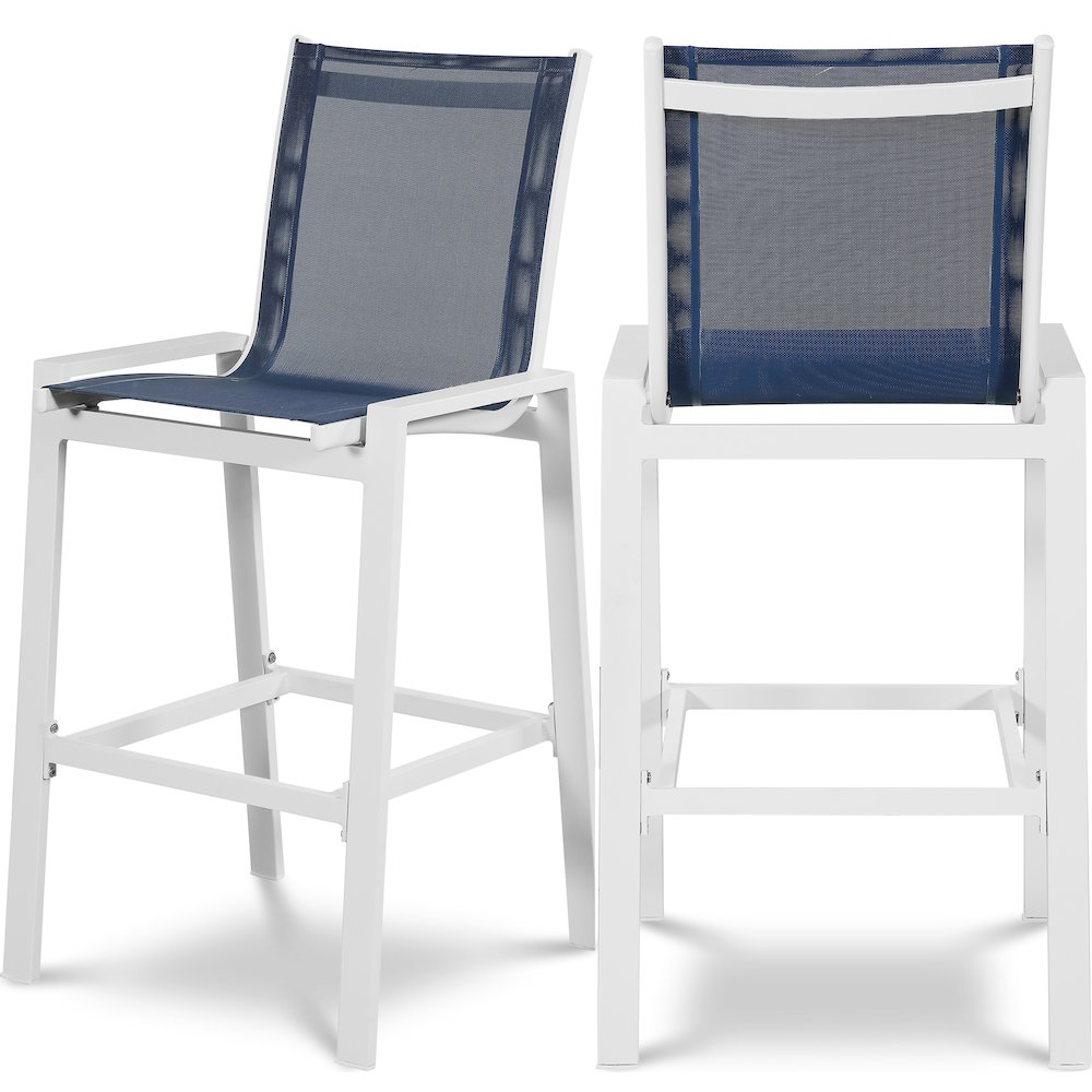 Nizuc Navy Mesh Water Resistant Fabric Outdoor Patio Barstool, Set of 2. Picture 1