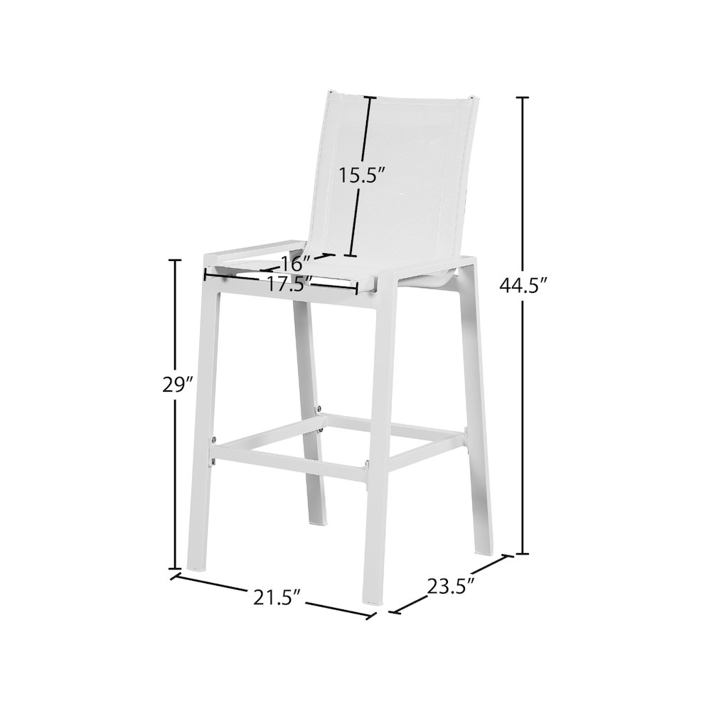 Nizuc White Mesh Water Resistant Fabric Outdoor Patio Barstool, Set of 2. Picture 6