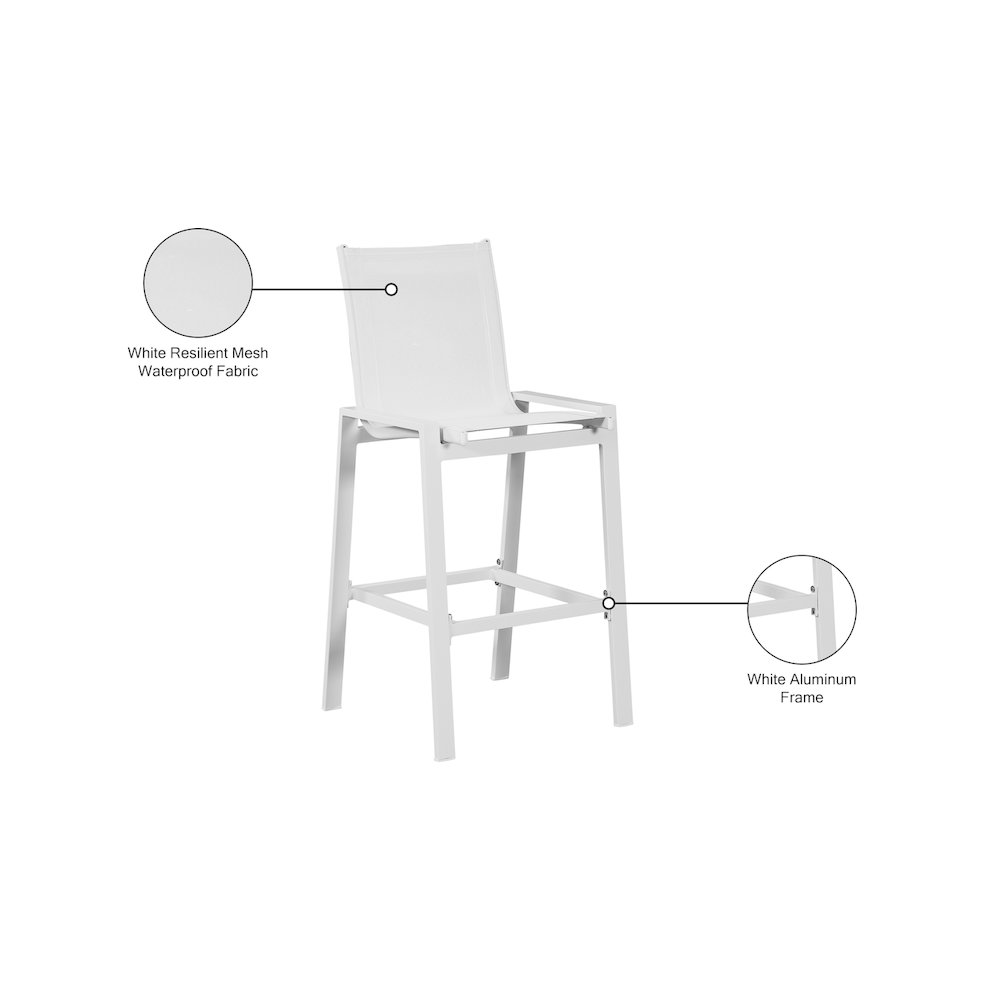 Nizuc White Mesh Water Resistant Fabric Outdoor Patio Barstool, Set of 2. Picture 7
