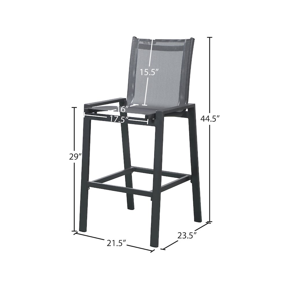 Nizuc Black Mesh Water Resistant Fabric Outdoor Patio Barstool, Set of 2. Picture 6