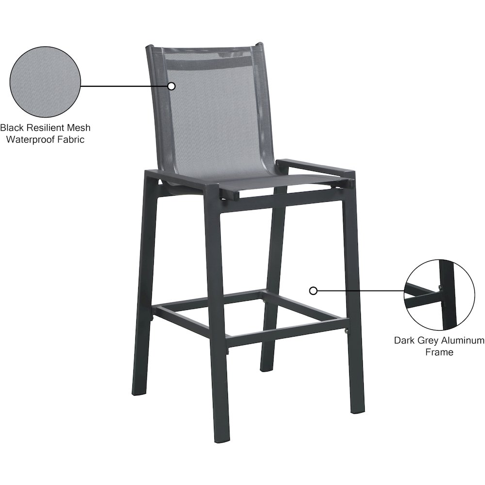 Nizuc Black Mesh Water Resistant Fabric Outdoor Patio Barstool, Set of 2. Picture 7