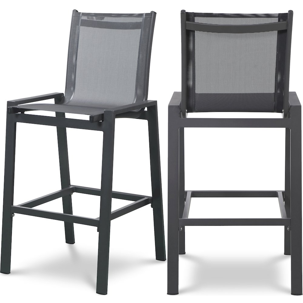 Nizuc Black Mesh Water Resistant Fabric Outdoor Patio Barstool, Set of 2. Picture 1