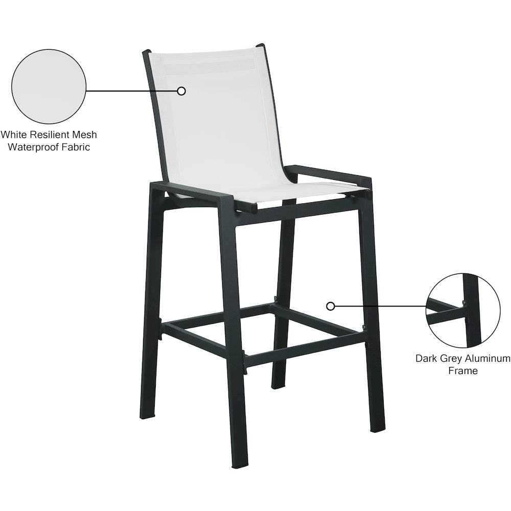 Nizuc White Mesh Water Resistant Fabric Outdoor Patio Barstool, Set of 2. Picture 7