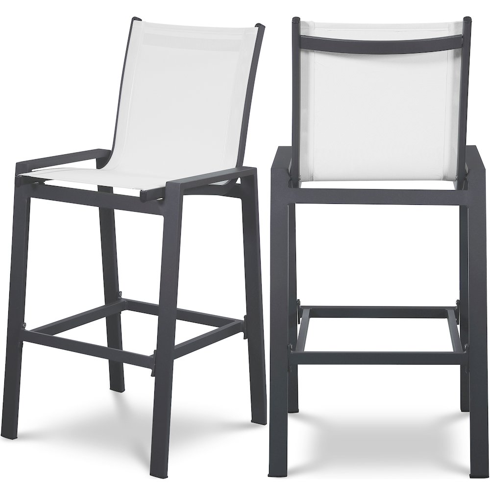 Nizuc White Mesh Water Resistant Fabric Outdoor Patio Barstool, Set of 2. Picture 1