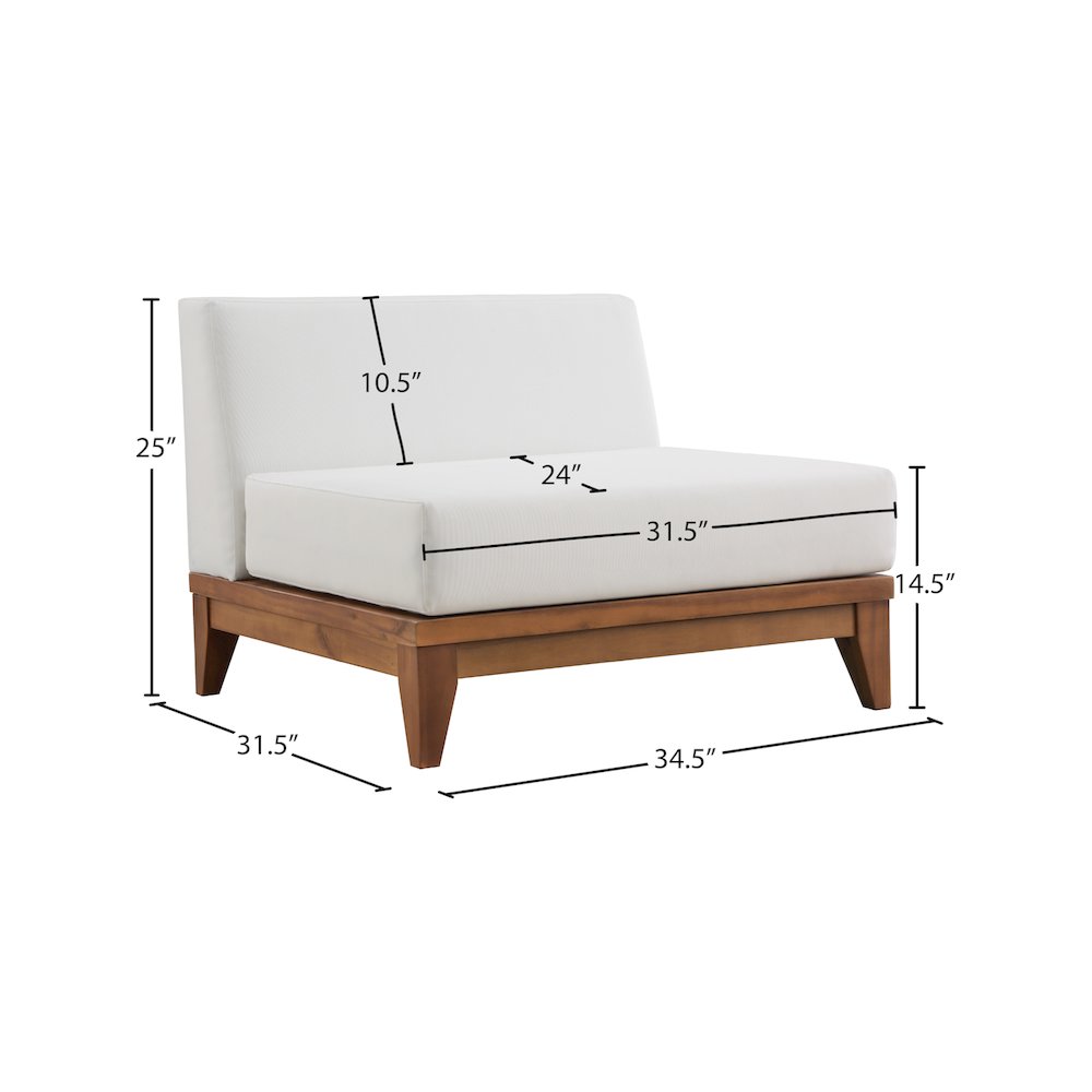 Rio Off White Water Resistant Fabric Outdoor Patio Modular Armless Chair. Picture 4