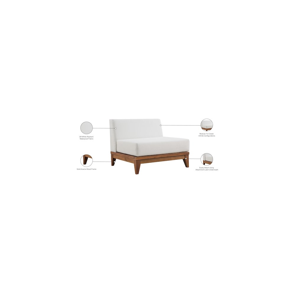 Rio Off White Water Resistant Fabric Outdoor Patio Modular Armless Chair. Picture 5
