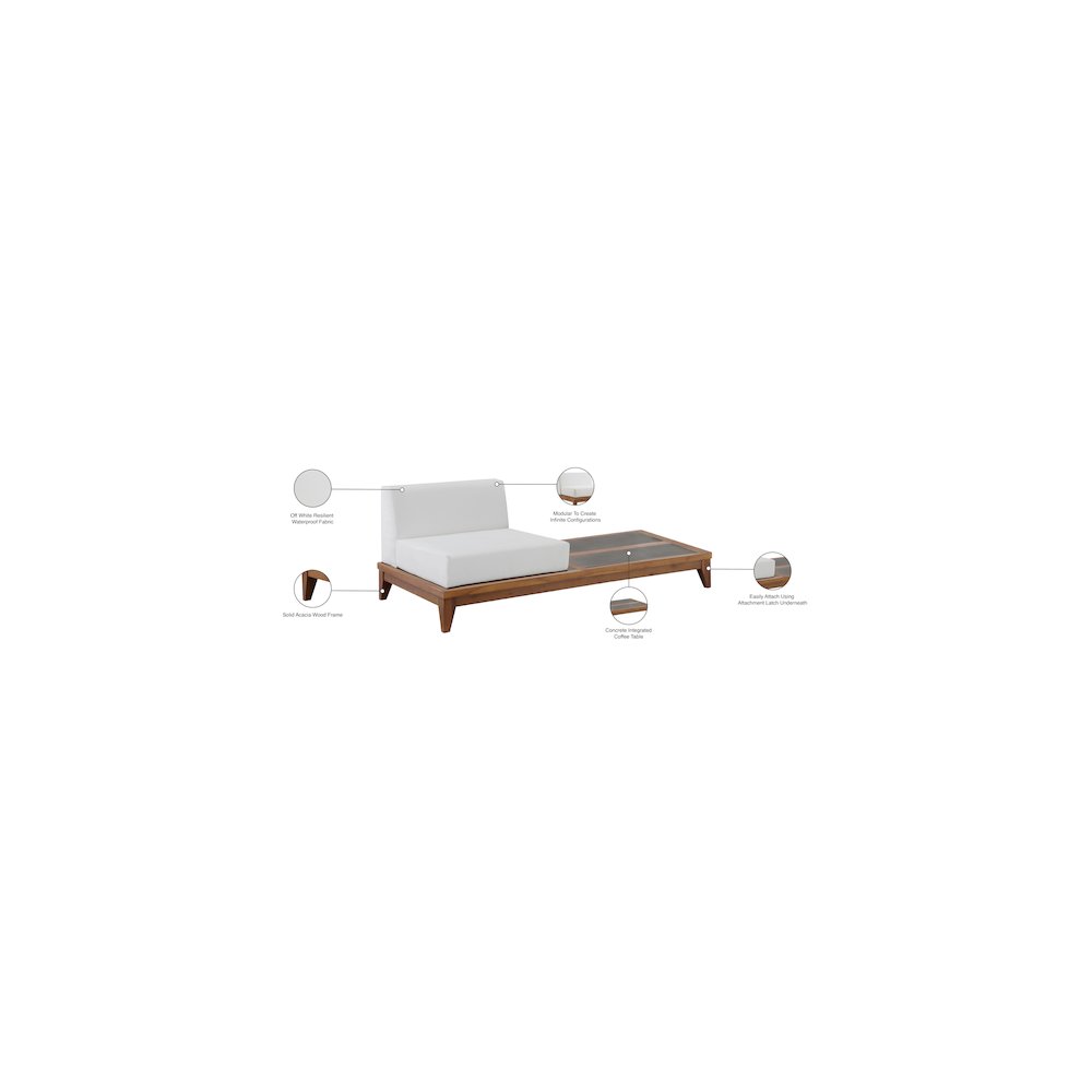 Rio Off White Water Resistant Outdoor Patio Modular Chair w/ Integrated Table. Picture 6