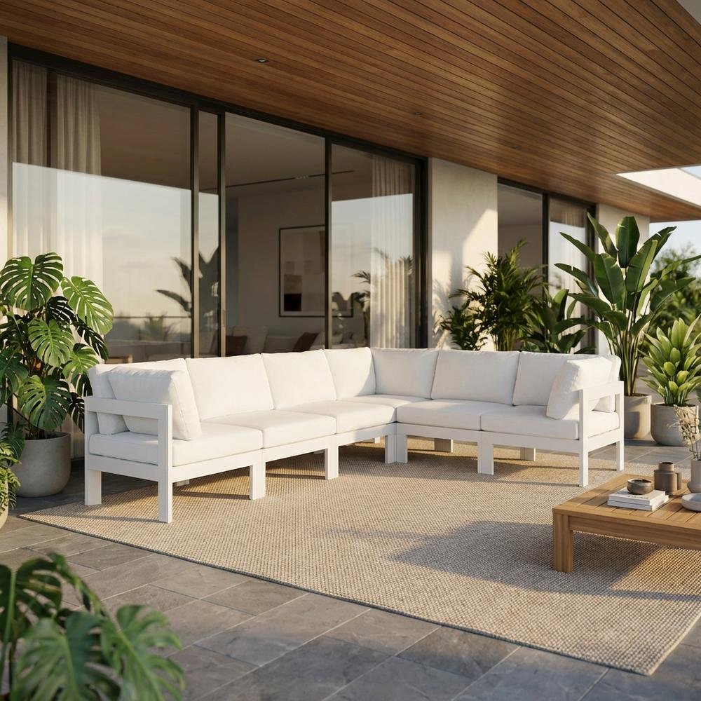 White Fabric Outdoor Patio Modular Sectional With Contemporary Style. Picture 2