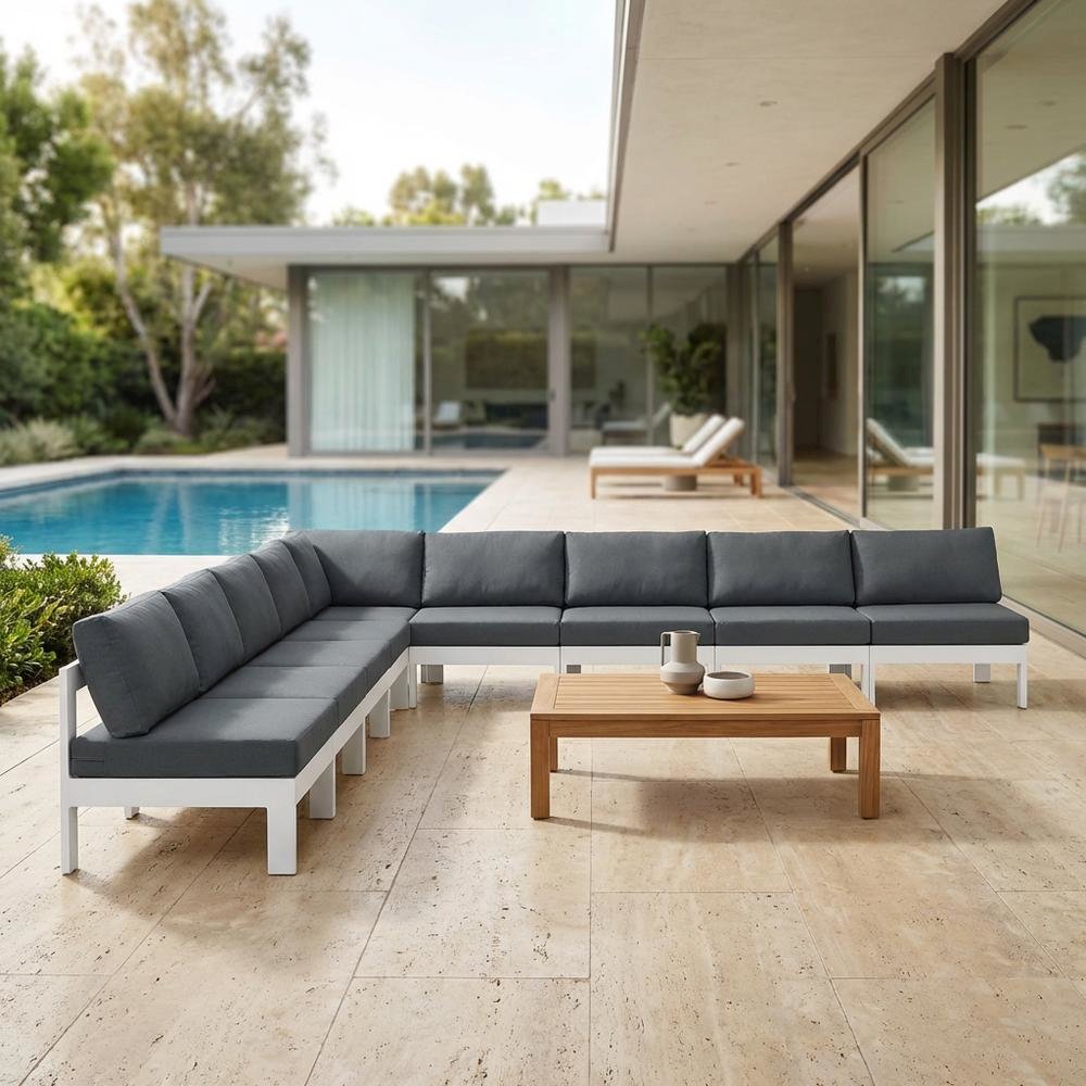 Gray Fabric Outdoor Patio Modular Sectional, Contemporary Design, Relaxing. Picture 3