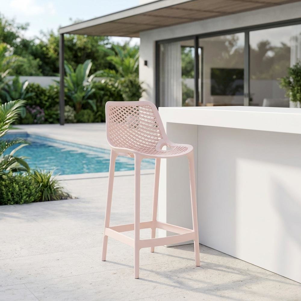 Pink Outdoor Patio Stool Set Of 4 With Anti-Uv Finish And Contemporary Style. Picture 3