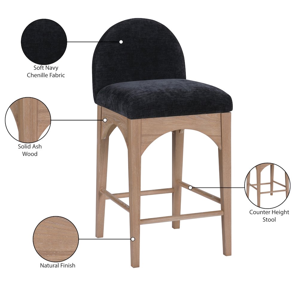Waldorf Black Chenille Fabric Stool. Picture 7