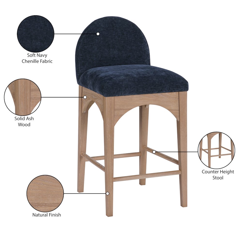 Waldorf Navy Chenille Fabric Stool. Picture 7