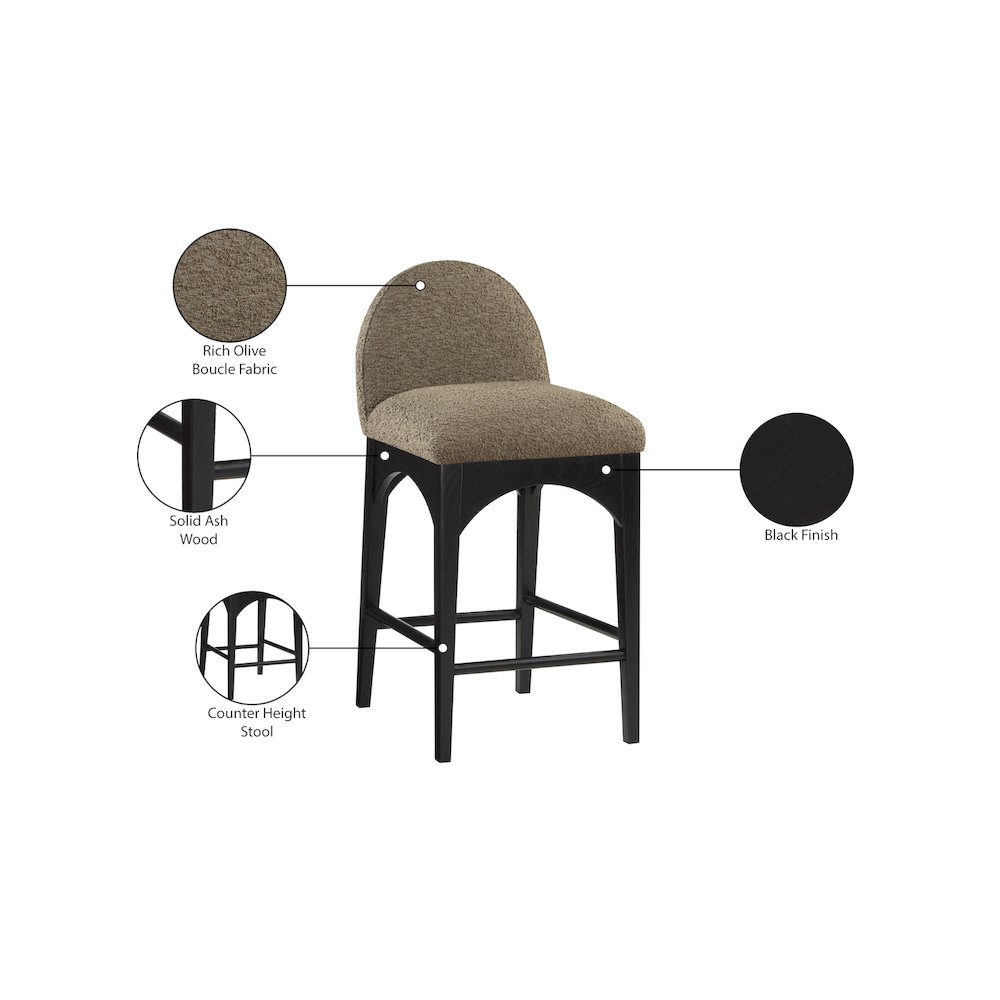 Waldorf Olive Boucle Fabric Stool. Picture 8