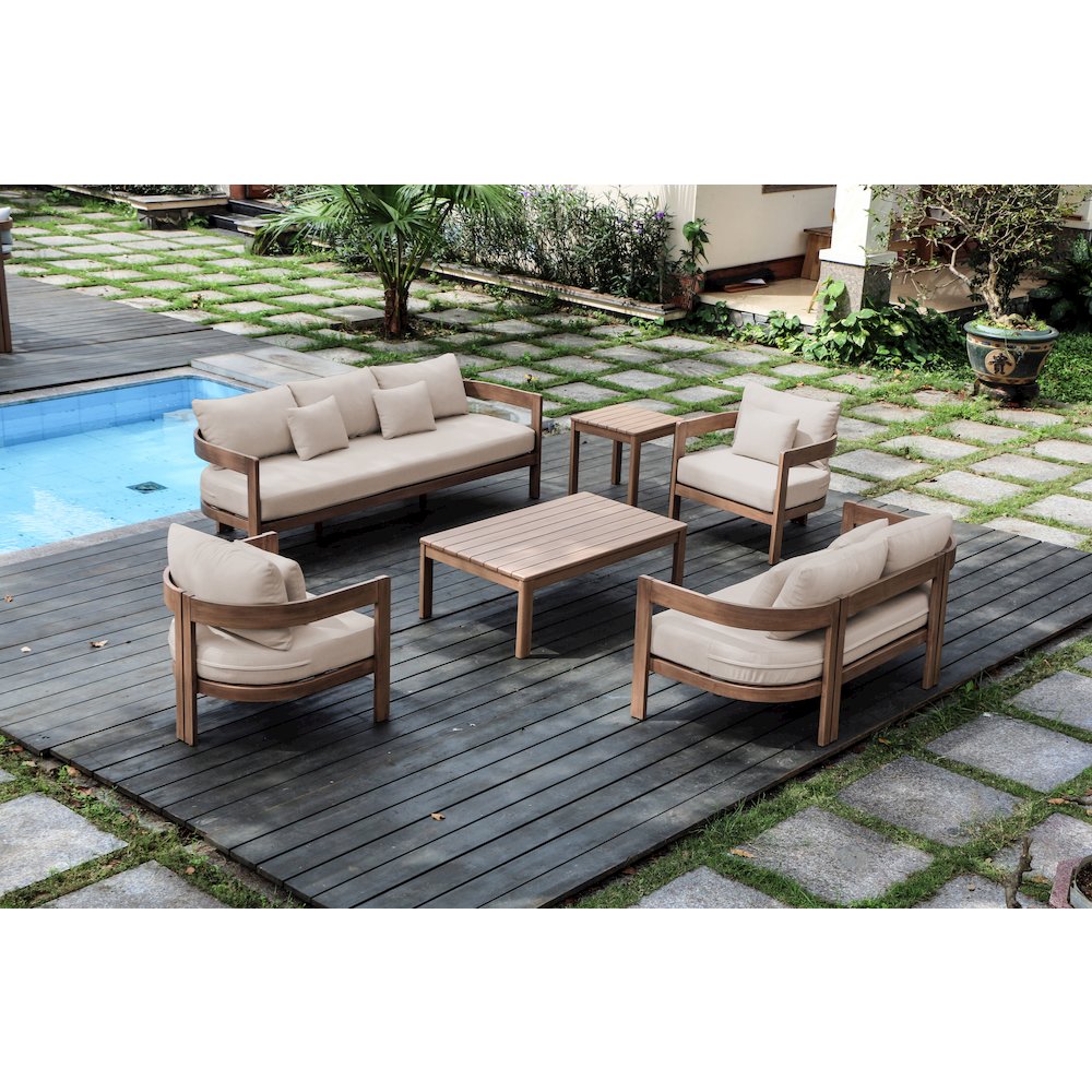 Newport Beige Water Resistant Fabric Upholstered Outdoor Patio Chair. Picture 7